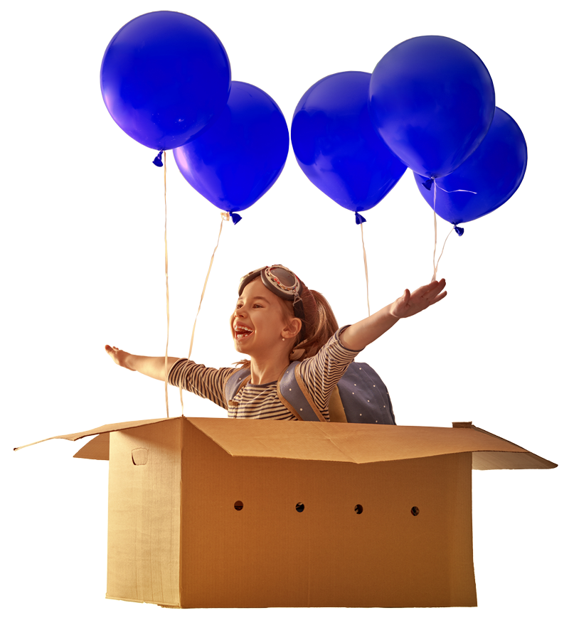 Child flying inside a package